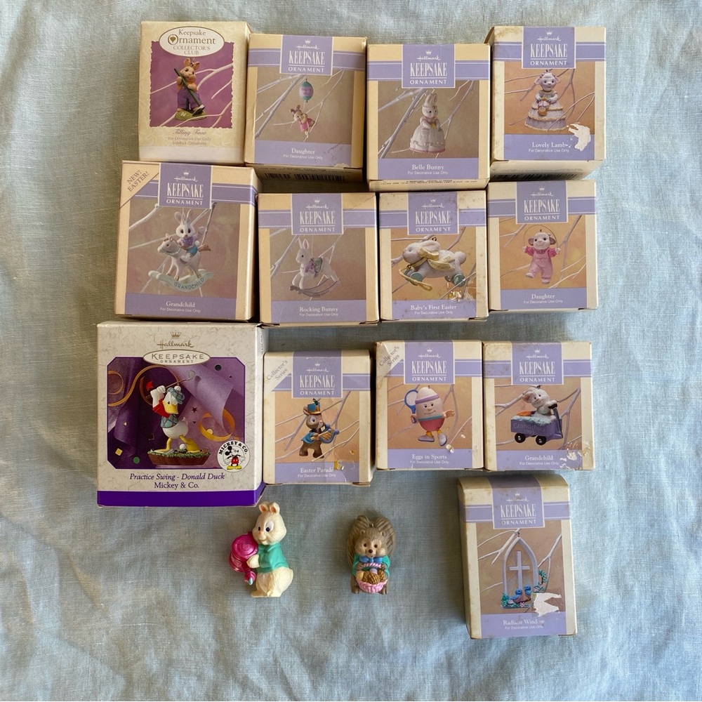 Lot of 15 vintage 90s Hallmark spring Easter ornaments bunny grandchild daughter